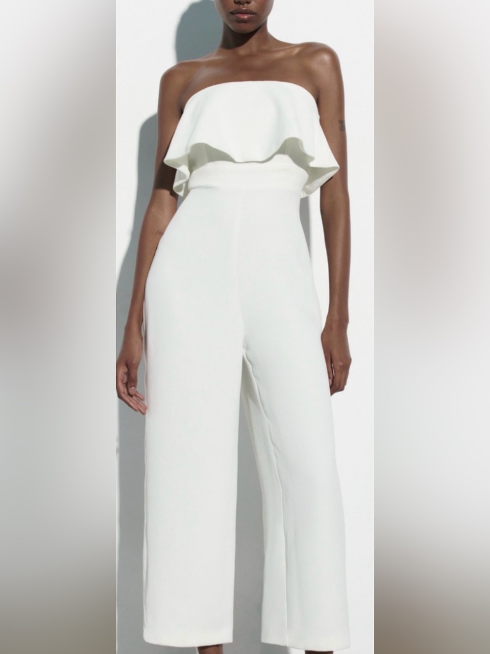 Zara Strapless Wide-Leg Jumpsuit in Off White